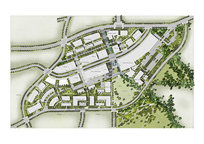 Partington Creek master plan showing greenbelt and walking path setting